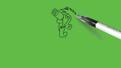 Draw close view of young boy hold microscope on eyes see far wear shirt pant Vidéo 236228273