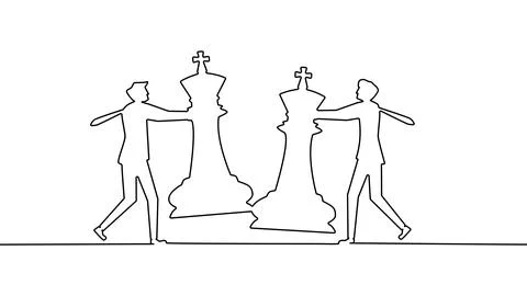 Draw a continuous line of business strategy. Businessman playing chess game.  스톡 일러스트