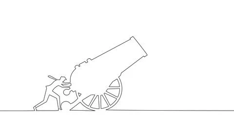 Draw a continuous line of cannons. The concept of war. vector illustration イラスト素材