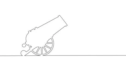 Draw a continuous line of cannons. The concept of war. vector illustration イラスト素材