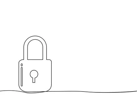 Draw a continuous line of the locked padlock. padlock isolated on a white bac Stock Illustration
