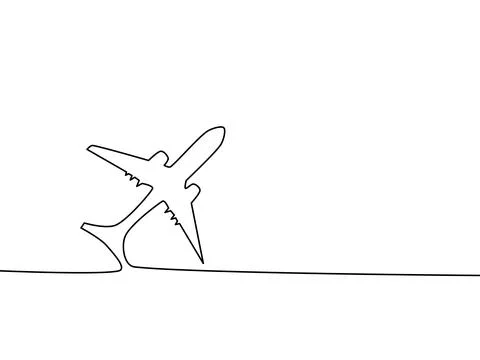 Draw a continuous line of the plane. Airplane logo template. vector illustrat Illustrazione stock