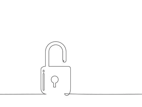 Draw a continuous line of the unlocked padlock. unlocked isolated on white ba Stock Illustration