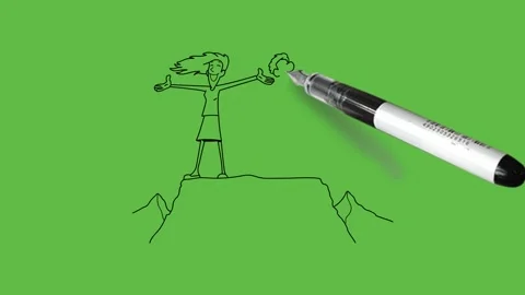 Draw couple stand happily in different posture on top of hill with black outline Vídeo Stock 251535386