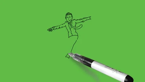 Draw dancing young man wearing suit, tie and shoes with black and blue colour 動画素材 167693374
