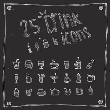 Draw drink icons set Stock Illustration