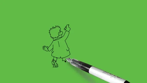 Draw dwarf young man write on blank board with marker pen by pick up ankles Видео 253799951