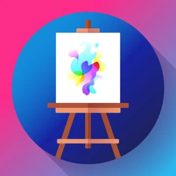 Draw easel icon with canvas, vector flat art icon Stock Illustration