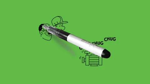 Draw fat and thin young men wear hat and spectacles watch working pump machine Video stock 253799540