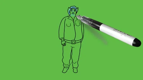 Draw fat boy hold his hands straight wearing blue shirt, trouser, cap and shoes Видео 214243585
