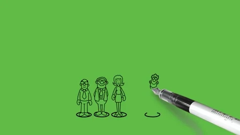 Draw five people stand in marked small circle and one hanged up in air by other Vidéo 237374131