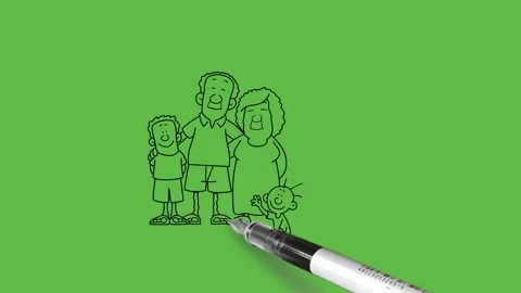 Draw five standing men and women together with lovely sweet kid sit and play 動画素材 244797037