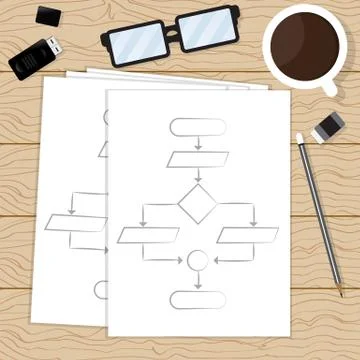 Draw a flowchart diagram on paper. Stock Illustration