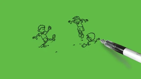 Draw four young men play together in different posture with black outline Stock-Footage 295056274
