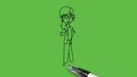 Draw girl standing in side pose fold both arms show thumbs up liking sign Vidéo 233272789