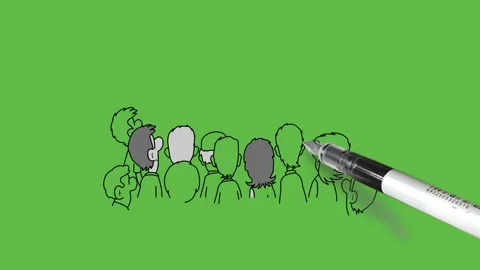 Draw group of backside several person hold their right hand index finger upward Vidéo 252481835