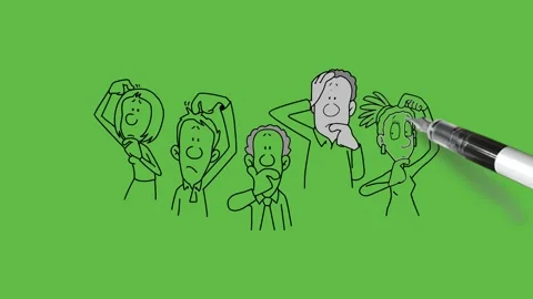 Draw group of five people stand think deeply in different stylish pose Vidéo 236228687