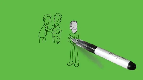 Draw group of five person stand in different pasture hold their hand on hip 動画素材 247399698