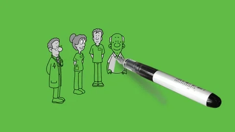 Draw group of seven people, one young master man stand hold hands in pockets Vidéo 237373134