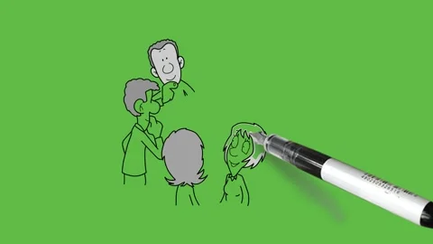 Draw group of seven stand together in round shape, a woman see and read paper Vidéo 237374133