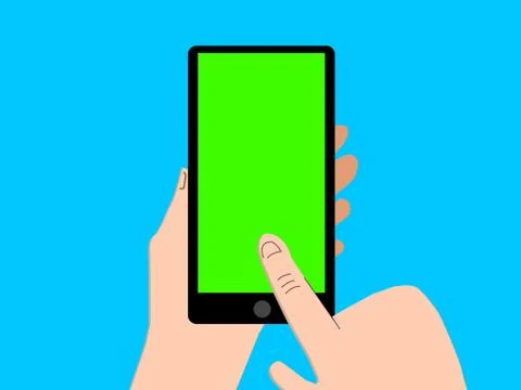 Draw of hands with mobile phone, using it. Green Screen Chroma Key of cellphone Stock Illustration