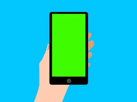 Draw of hands with mobile phone using it. Green Screen Chroma Key of cellphone. Stock Illustration