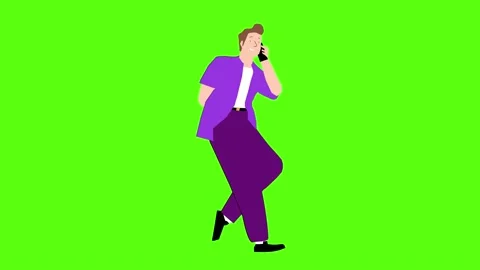 Draw of handsome man cartoon having phone talk outdoor. Talking mobile animation Stock Footage 131486735
