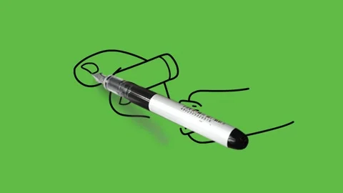 Draw human hand and arm cover with shirt cuff hold pen with black outline Видео 253799373