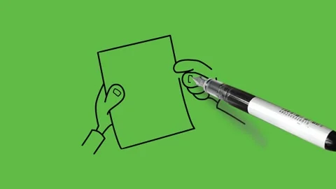 Draw human hand hold paper in left hand and try to write on it with pen Stock-Footage 294188176