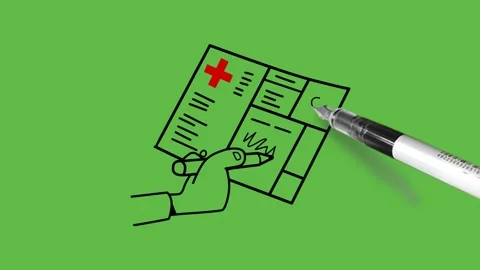 Draw human hand hold pen write on rectangle paper with red cross sign Stock Footage 237373798
