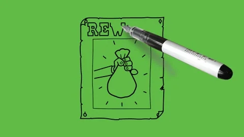 Draw human hand hold string bag surrounded by rectangle board written REWARD Stock Footage 282789347