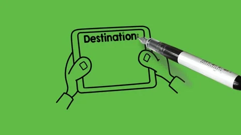 Draw human hand hold tablet in both hand written DESTINATION SUCCESS in red line Stock-Footage 301442364