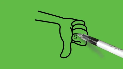 Draw human hand show thumb down and other four fingers fold inside make fist Video stock 297104034