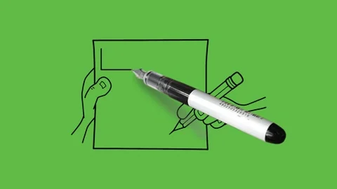 Draw human hand sketch drawing on chart paper with pencil with black outline Vidéo 244798014
