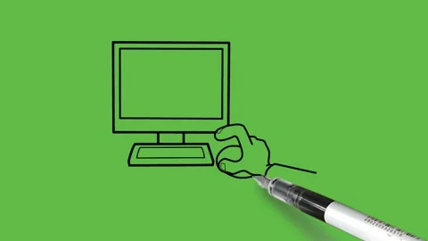 Draw human hand work on laptop screen show trolley number 2 with cursor sign Video stock 294178090