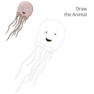 Draw the jellyfish educational game vector Stock Illustration