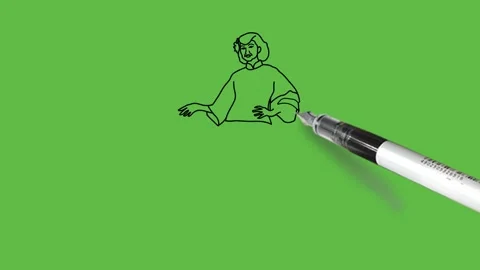 Draw lady in dancing pose wearing traditional blue long dress and cap Vidéo 219570934