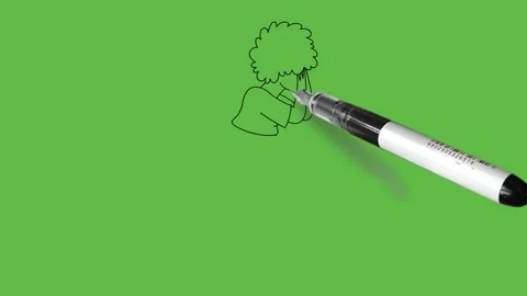 Draw lady in dancing side pose hold hands to cover face wear green skirt, top Видео 222548669