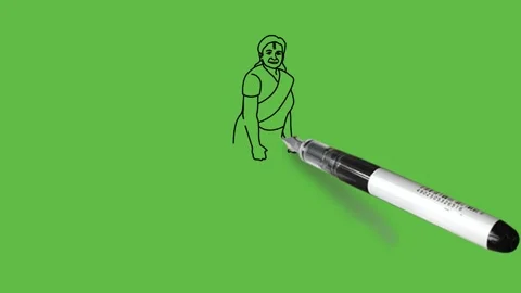 Draw lady with help of elbow rest walking sticks in traditional dress Video stock 219570944