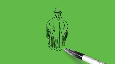 Draw lady with spectacles wearing brown open top, hat, lower, footwear Vidéo 219570775