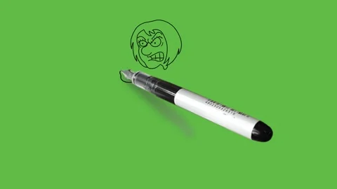 Draw lady  try to run fast by making both fist with black outline on green back Video stock 287318589