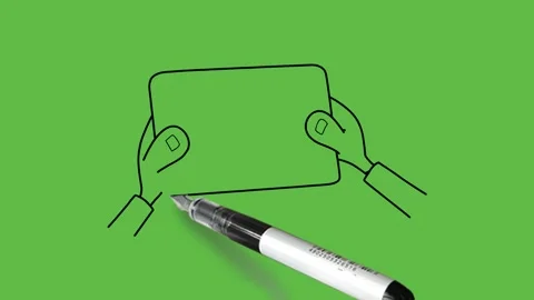 Draw laptop show play button of red line catch in human hands with black outline 動画素材 237374613