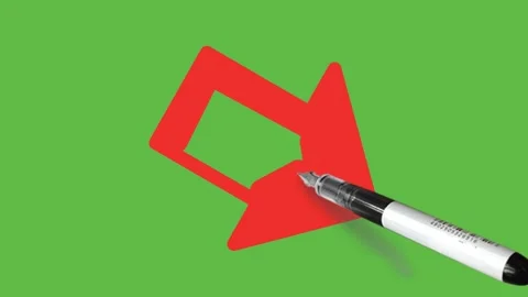 Draw large icon arrow up to down in red color on abstract green screen back Video stock 251535812