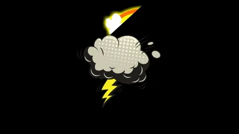 Draw light thundering in clouds with colourful rainbow on black background Vidéo 310237100