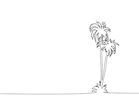Draw a line of beach coconut trees. concept of nature and tourism Stock Illustration