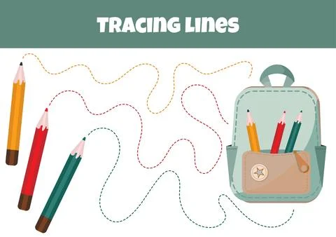 Draw A Line From Pencils To Backpack Illustrazione stock