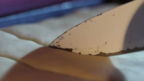 To draw lines on the dough with a knife 11 Stock Footage 320834330