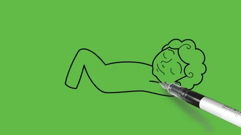 Draw little boy lay down straight keeping both arms under his head and take rest 動画素材 222547953