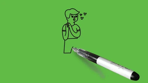 Draw little boy smiling face with hearts fold arms and join both hands upside Видео 226591789