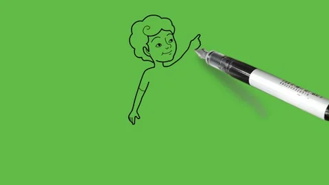 Draw little standing boy pointing somewhere upside with his left index finger Vidéo 222547909
